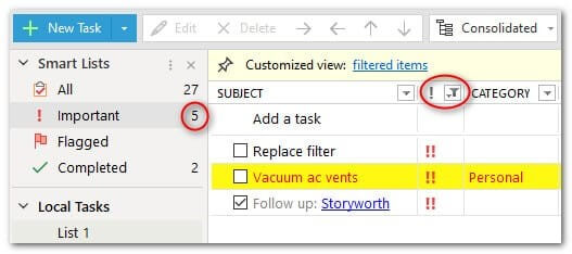 Smart Lists - important tasks