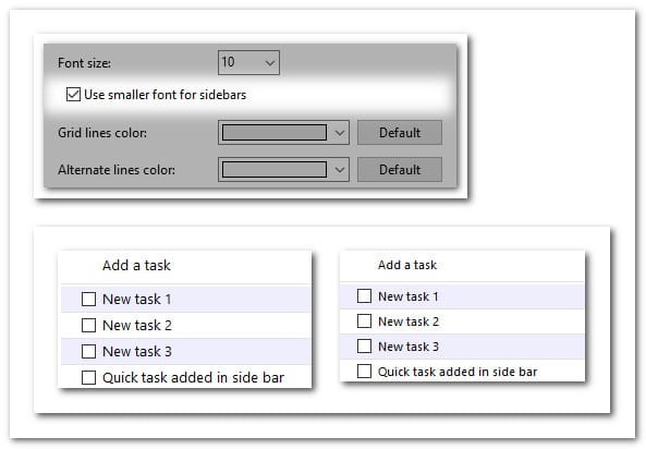 The ability to scale fonts has been added to options for sidebars. This comparison is based on a 10-point font