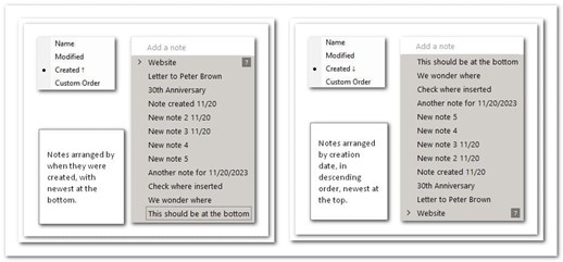 Notes sorting order