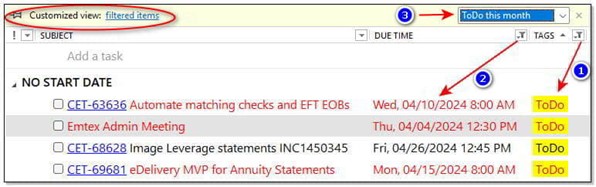 Example of a customized tasks view
