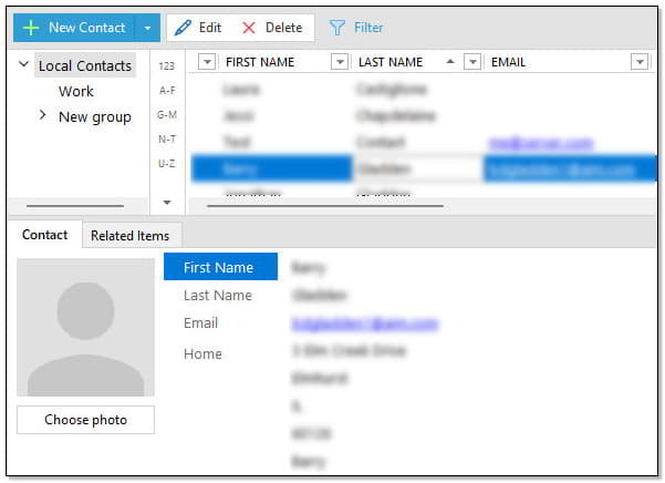 The vertical view of contacts