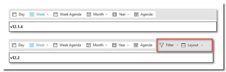Filter and layout buttons for the Calendar