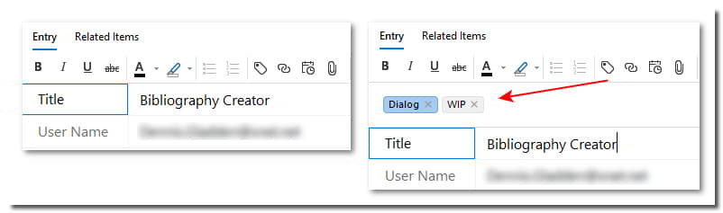 When an item has tags, a reserved field appears