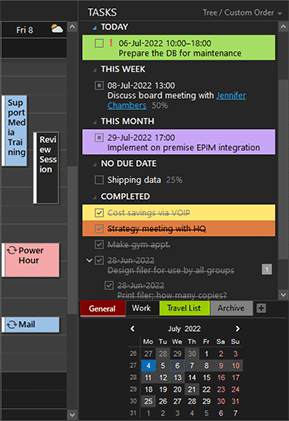 Global Sidebar for showing tasks and calendars