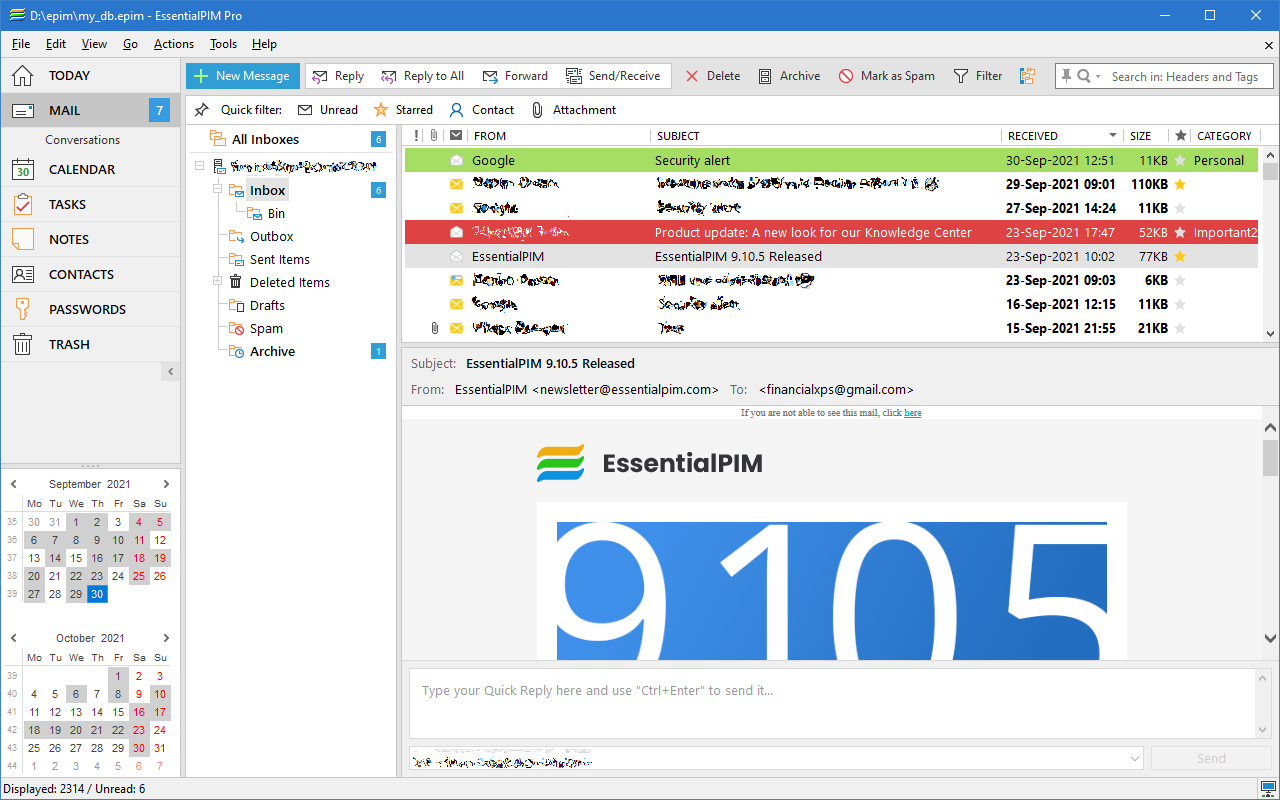 EssentialPIM Mail Mail