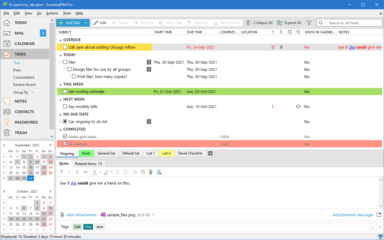 EssentialPIM Tasks Tasks
